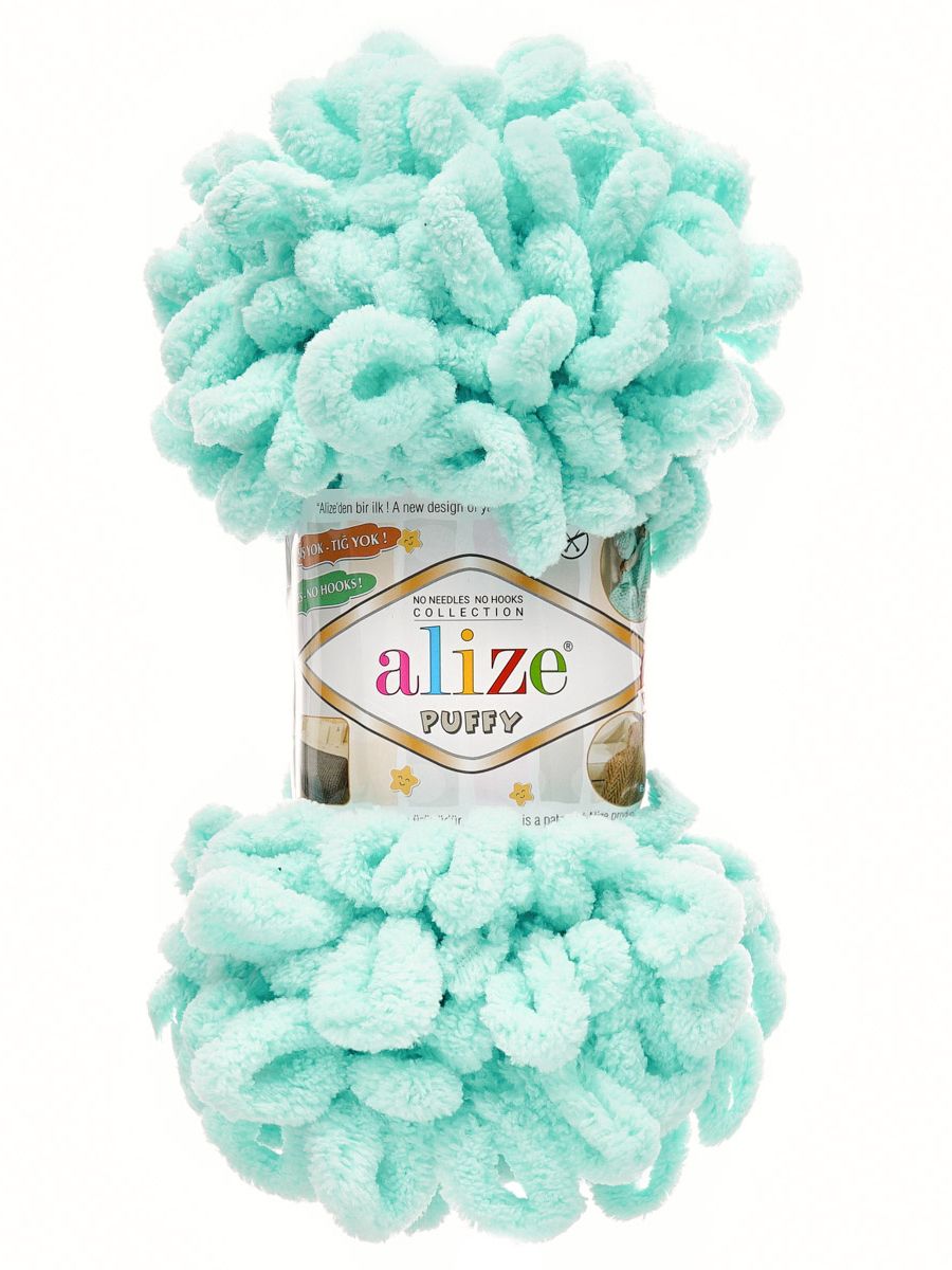 Пряжа для вязания Alize puffy 100 г 9 м микрополиэстер фантазийная плюшевая 19 светло-бирюзовый 5 мотков - фото 7