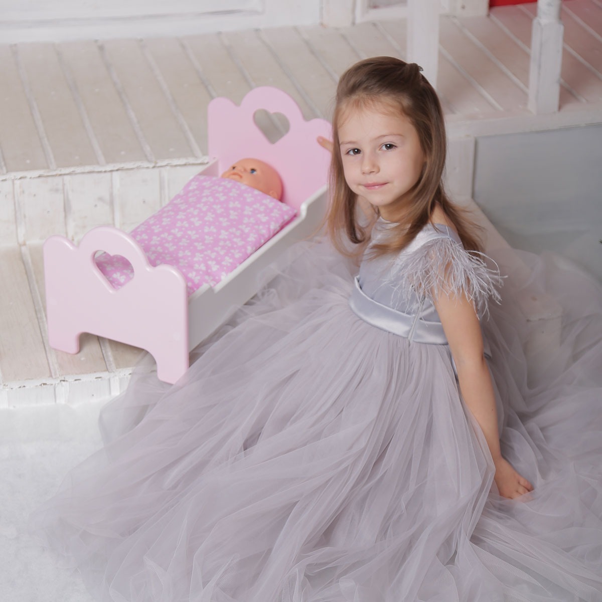 Аксессуар для кукол Pema kids кровать Люлька53бело роз - фото 2