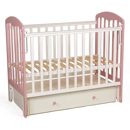 Детская кроватка Polini kids прямоугольная, универсальный маятник (белый, розовый)