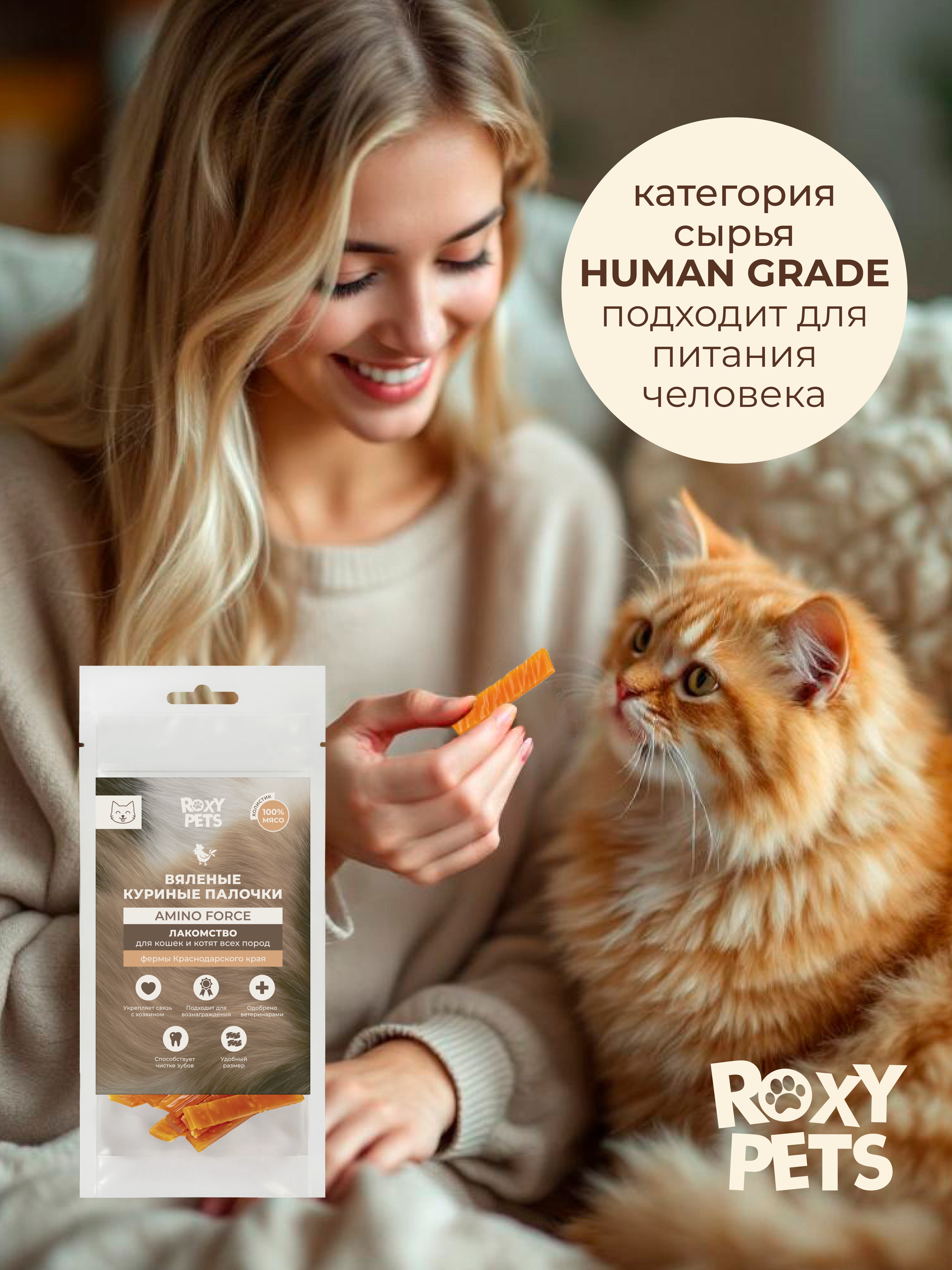 Лакомства для кошек и котят всех пород ROXY PETS из вяленого куриного филе, 6 шт - фото 6