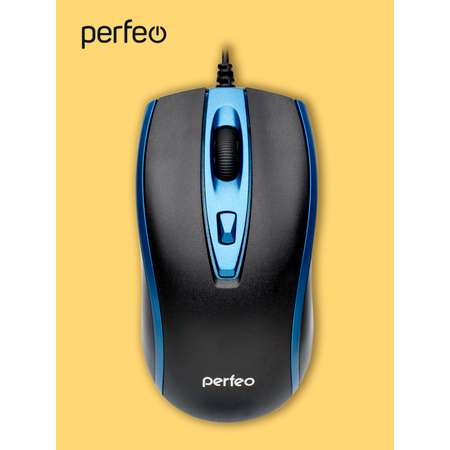 Мышь проводная Perfeo PROFIL 4 кнопки USB чёрно синяя