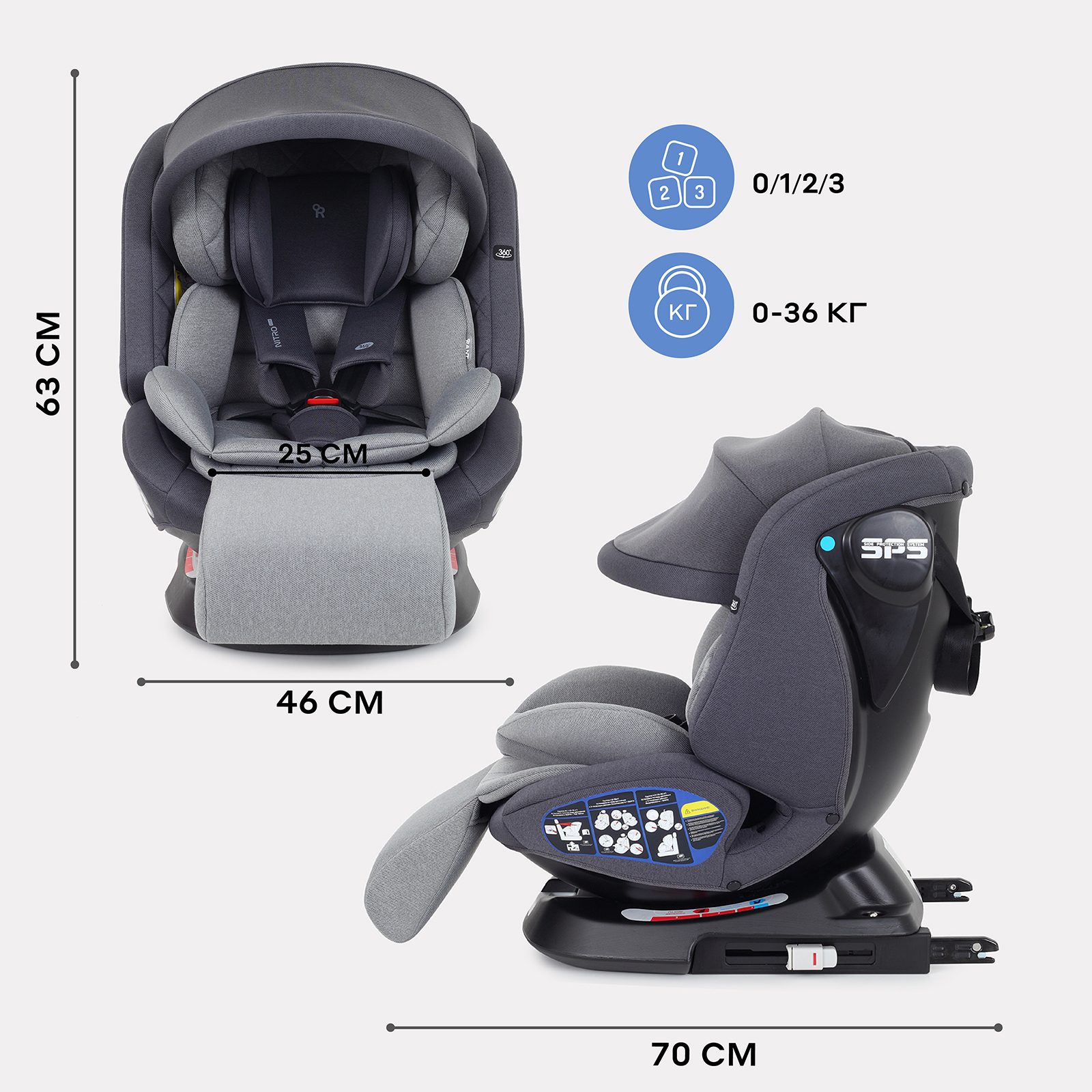 Автокресло Rant Nitro Plus isofix Isofix 0+/1/2/3 (0-36 кг) серый - фото 5