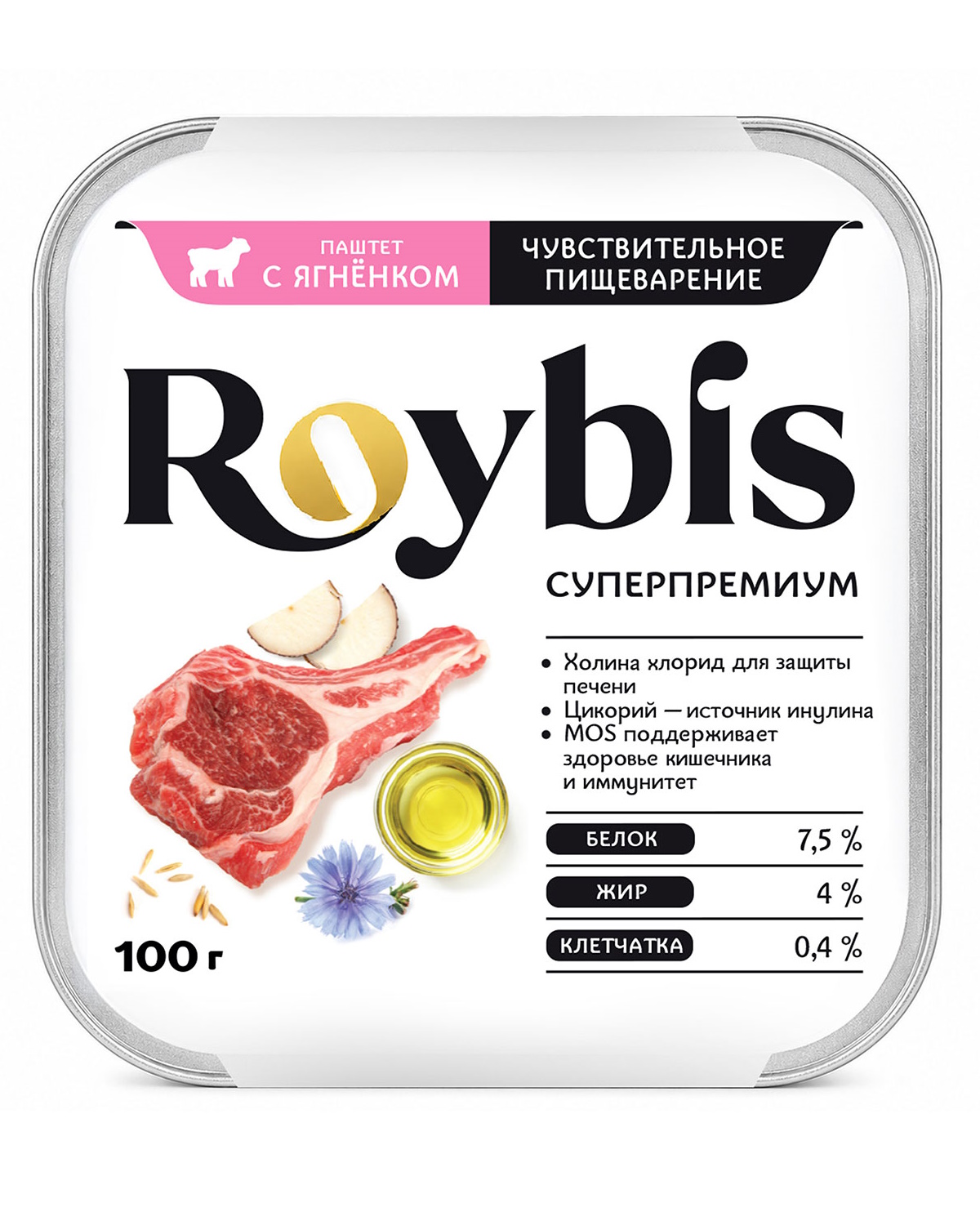 Корм полнорационный для кошек Roybis для чувствительного пищеварения паштет с ягненком консервированный 100г - фото 2