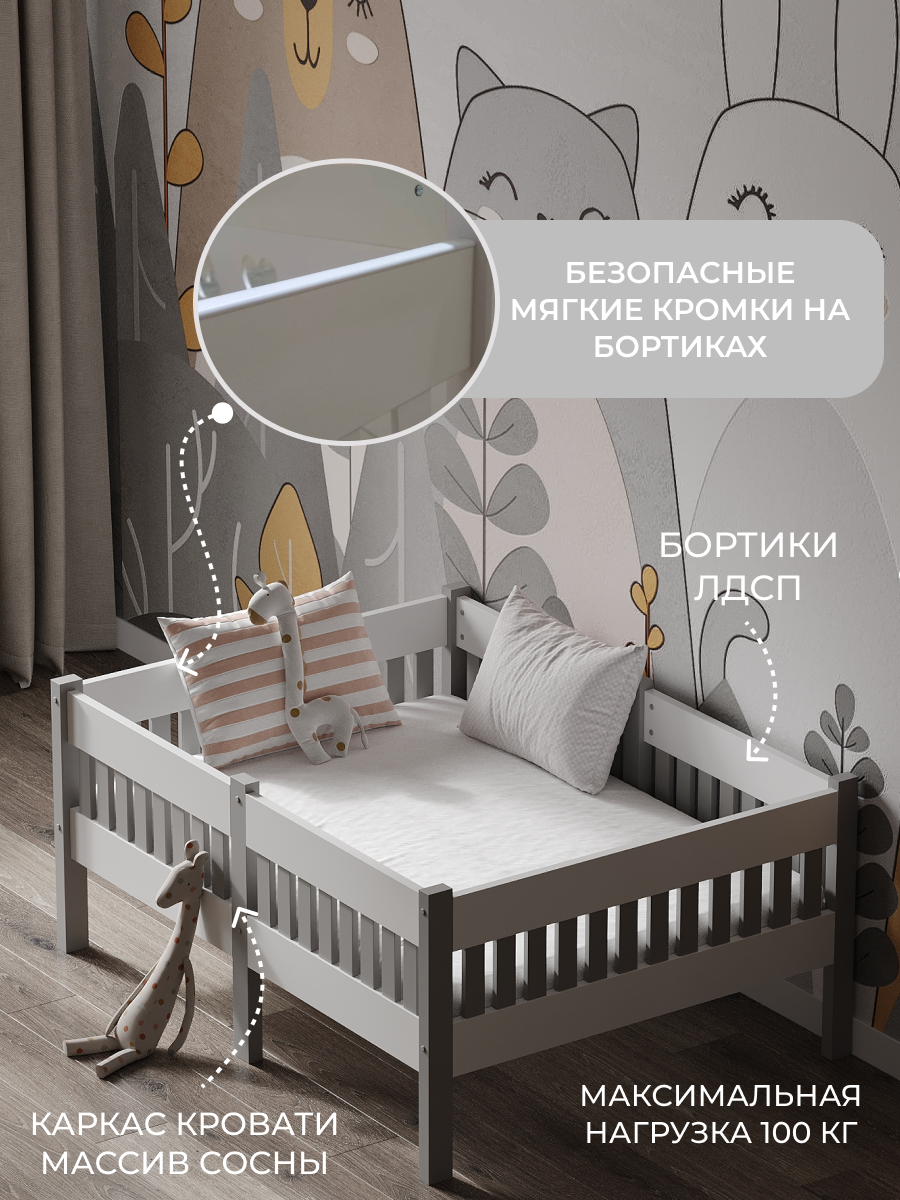 Кровать подростковая Moms charm Бортики (белый, серый) - фото 5