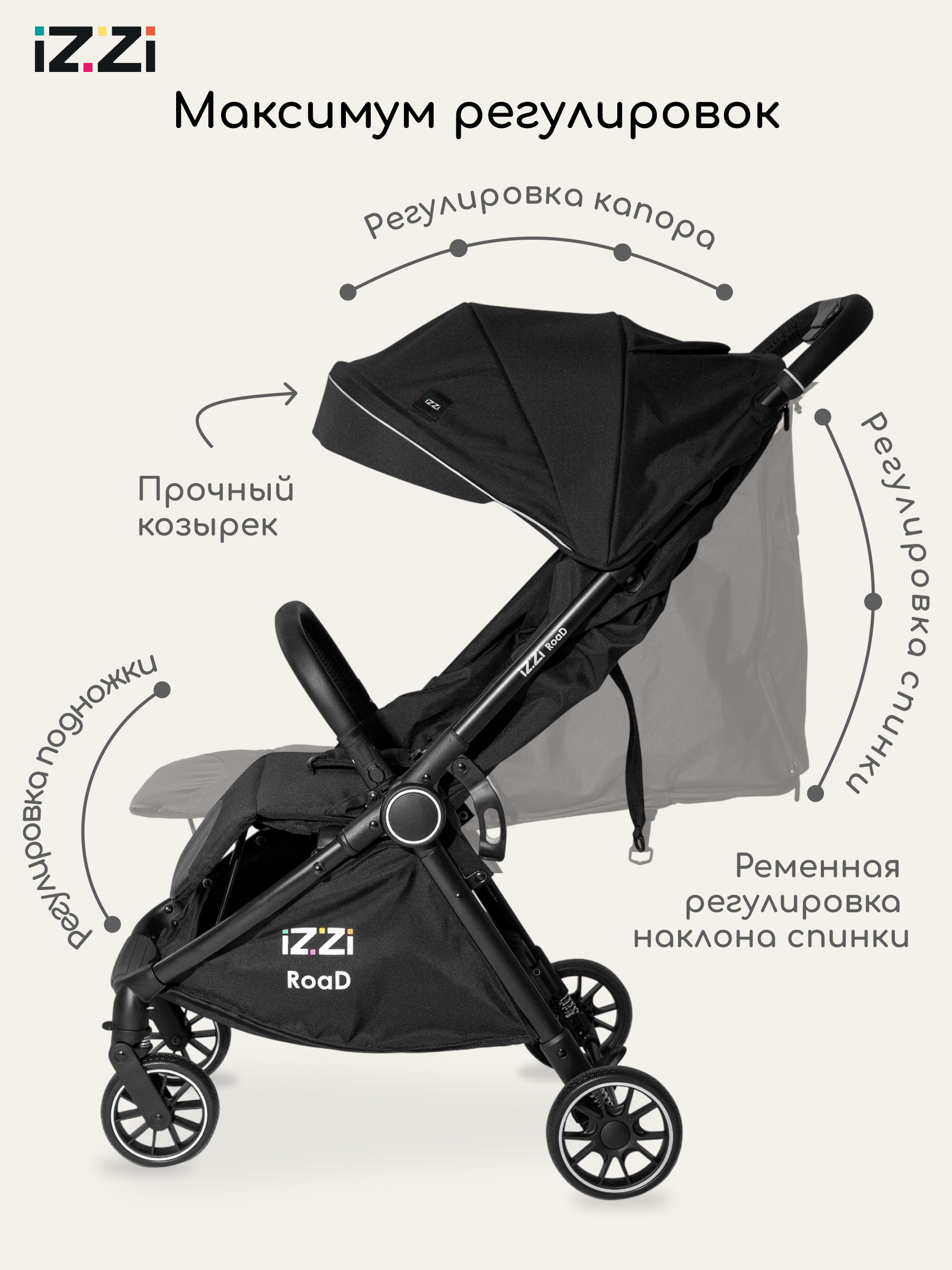 Коляска прогулочная iZZi для путешествий черный - фото 10