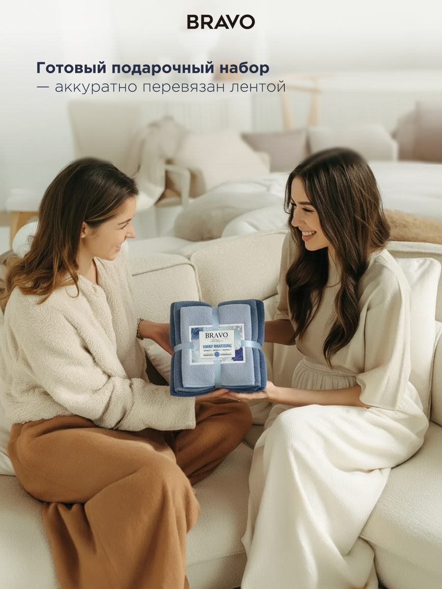 Полотенце BRAVO Сванк 35*75+50*90+70*140 синий 3 шт. - фото 7