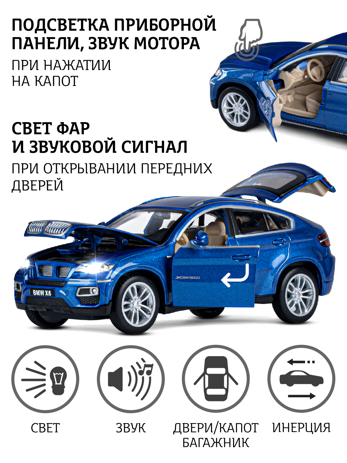 Внедорожник АВТОпанорама BMW X6 1:32 JB1251394 - фото 2
