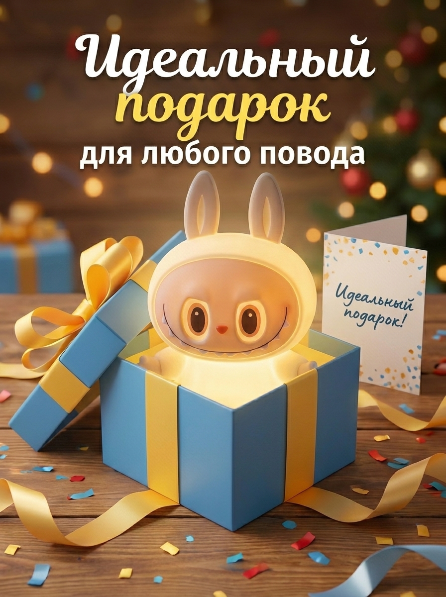 Игрушка ночник FUMIKO Лабубу желтый - фото 6