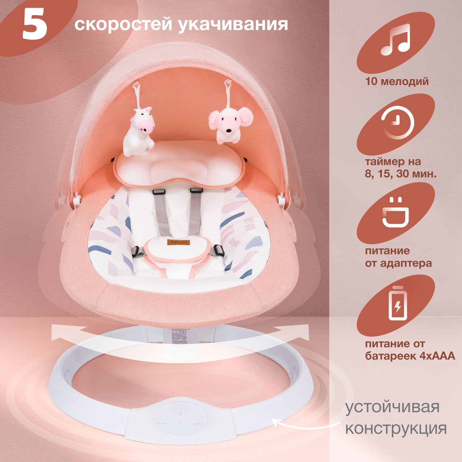 Шезлонг Nuovita Attento А1 розовый - фото 2