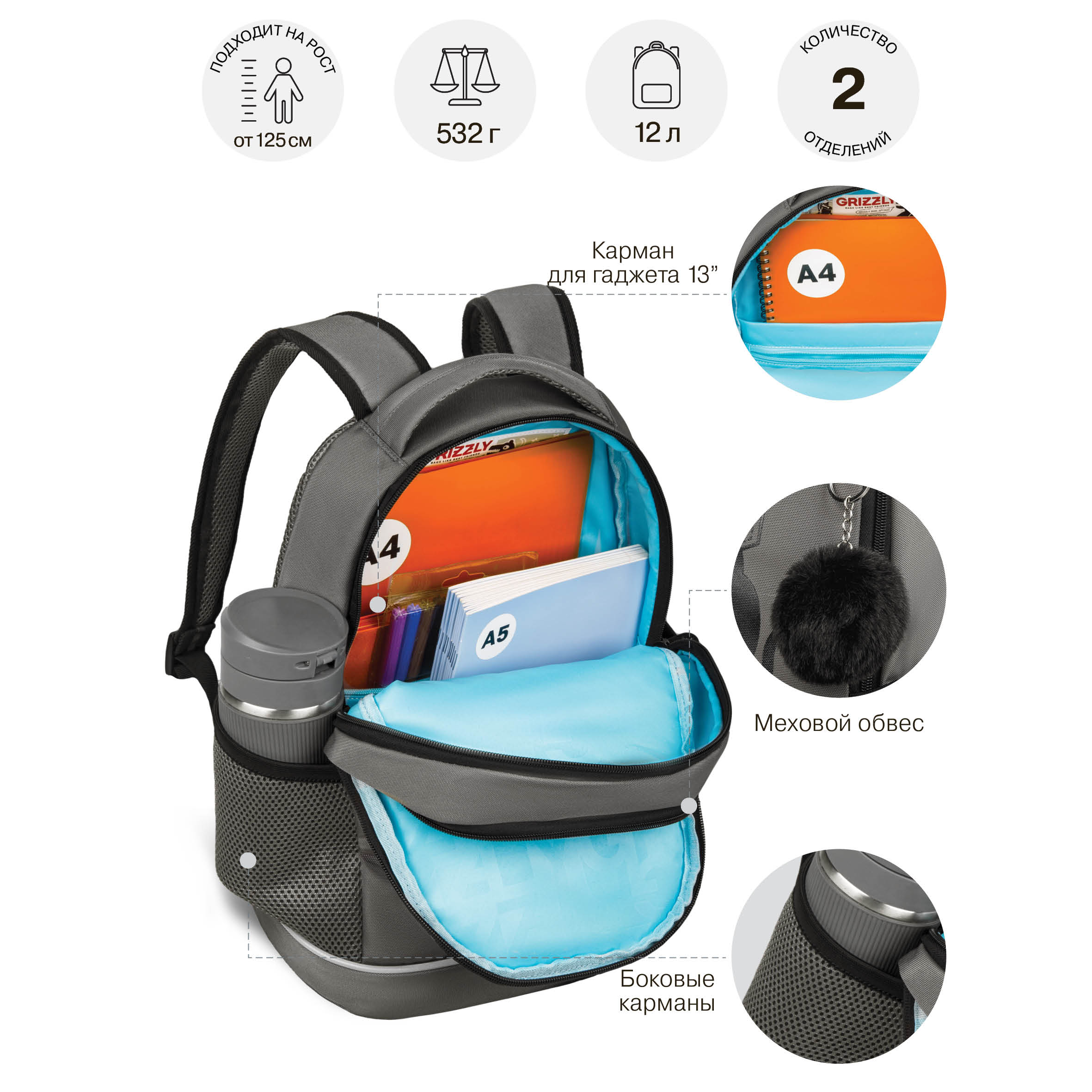 Рюкзак Grizzly для девочки - фото 7