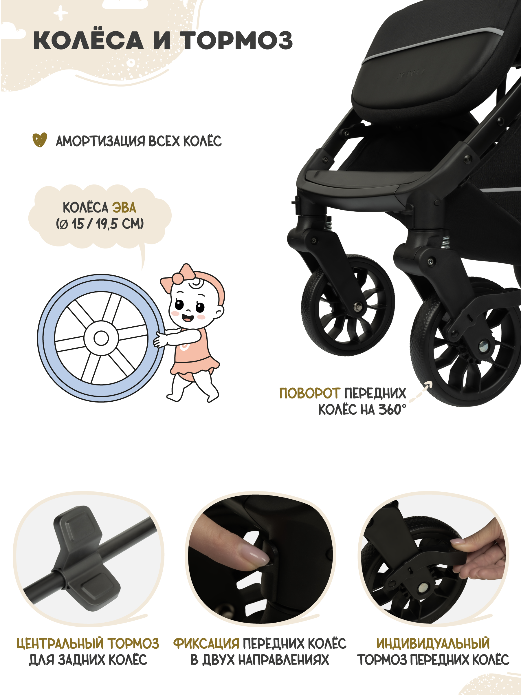 Коляска прогулочная JOVOLA Storm черный - фото 11