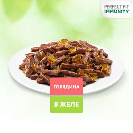 Корм для кошек Perfect Fit 75г Immunity для поддержания иммунитета говядина в желе с добавлением семян льна пауч