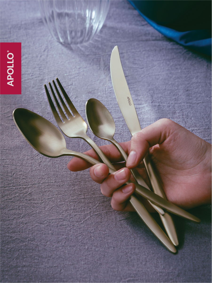 Набор столовых приборов APOLLO 16 предметов, шампань, матовые - фото 2