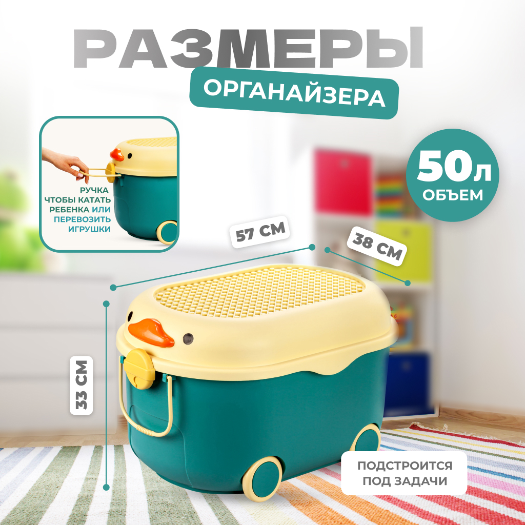 Ящик для хранения игрушек Solmax контейнер на колесиках 57х38х33 см синий - фото 7