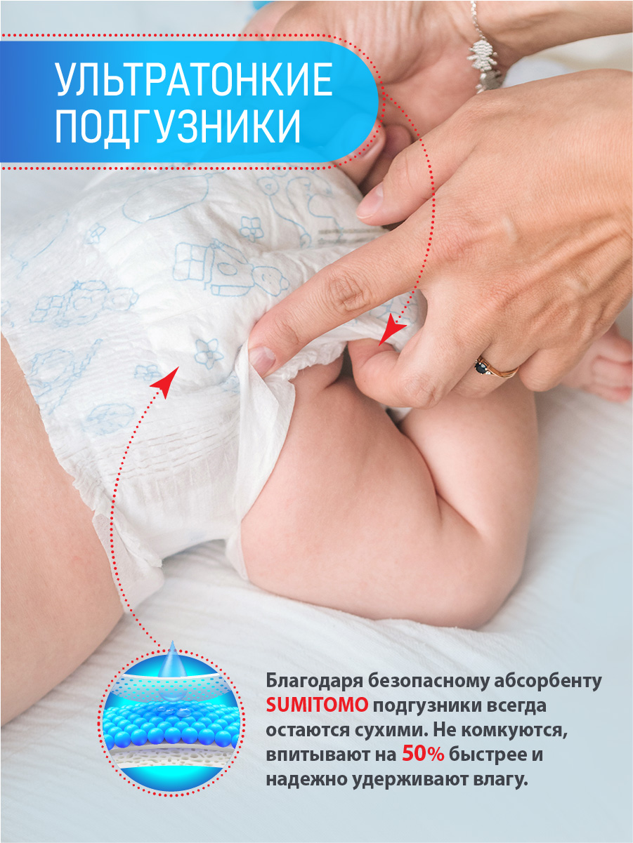 Подгузники Ekitto для недоношенных NB (0-5 кг) 30 шт. - фото 6