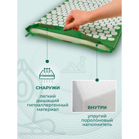 Аппликатор Кузнецова Solmax акупунктурный игольчатый массажный коврик 72х41 см зеленый