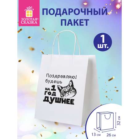 Пакет подарочный Золотая сказка большой крафтовый на день рождения
