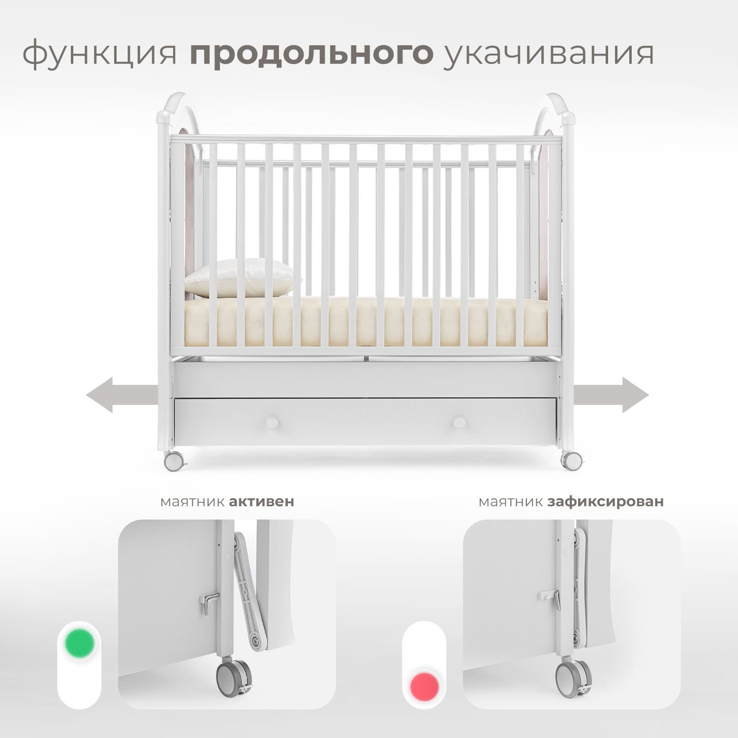 Детская кроватка Nuovita, продольный маятник (белый) - фото 3