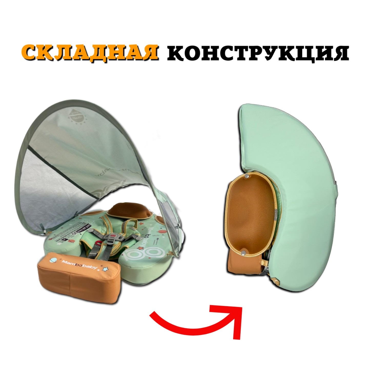 Складной круг для плавания детский Newone с трусами и навесом 3-24 месяца - фото 2
