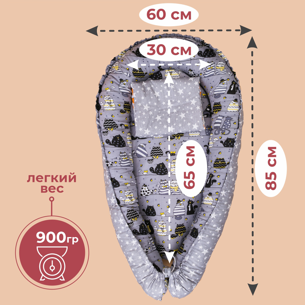 Матрас гнездышко Texxet Коконы со съемным матрасиком 30х60 T-Р02ХлЗвпКтыСер - фото 6