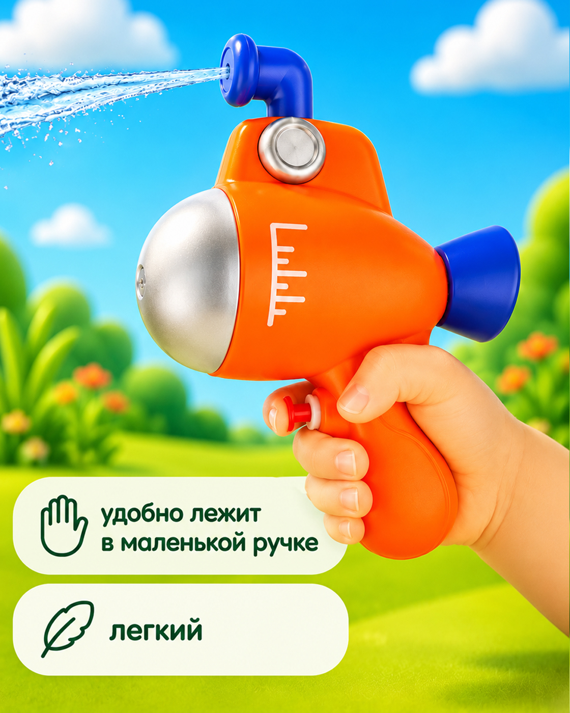 Пистолет водный 1TOY детский для малышей оранжевый - фото 2