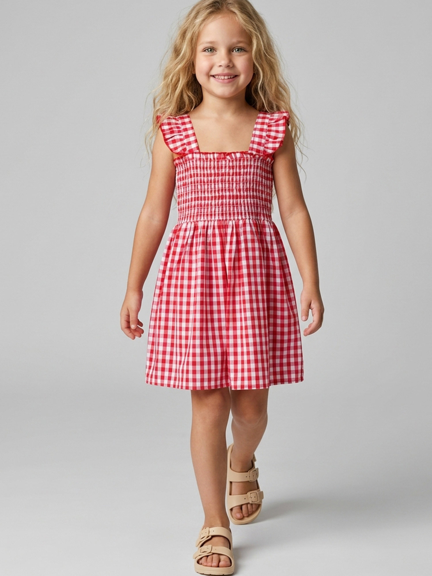 Изображение товара Сарафан PlayToday для девочки на бретелях с рюшами (хлопковый поплин) до колен