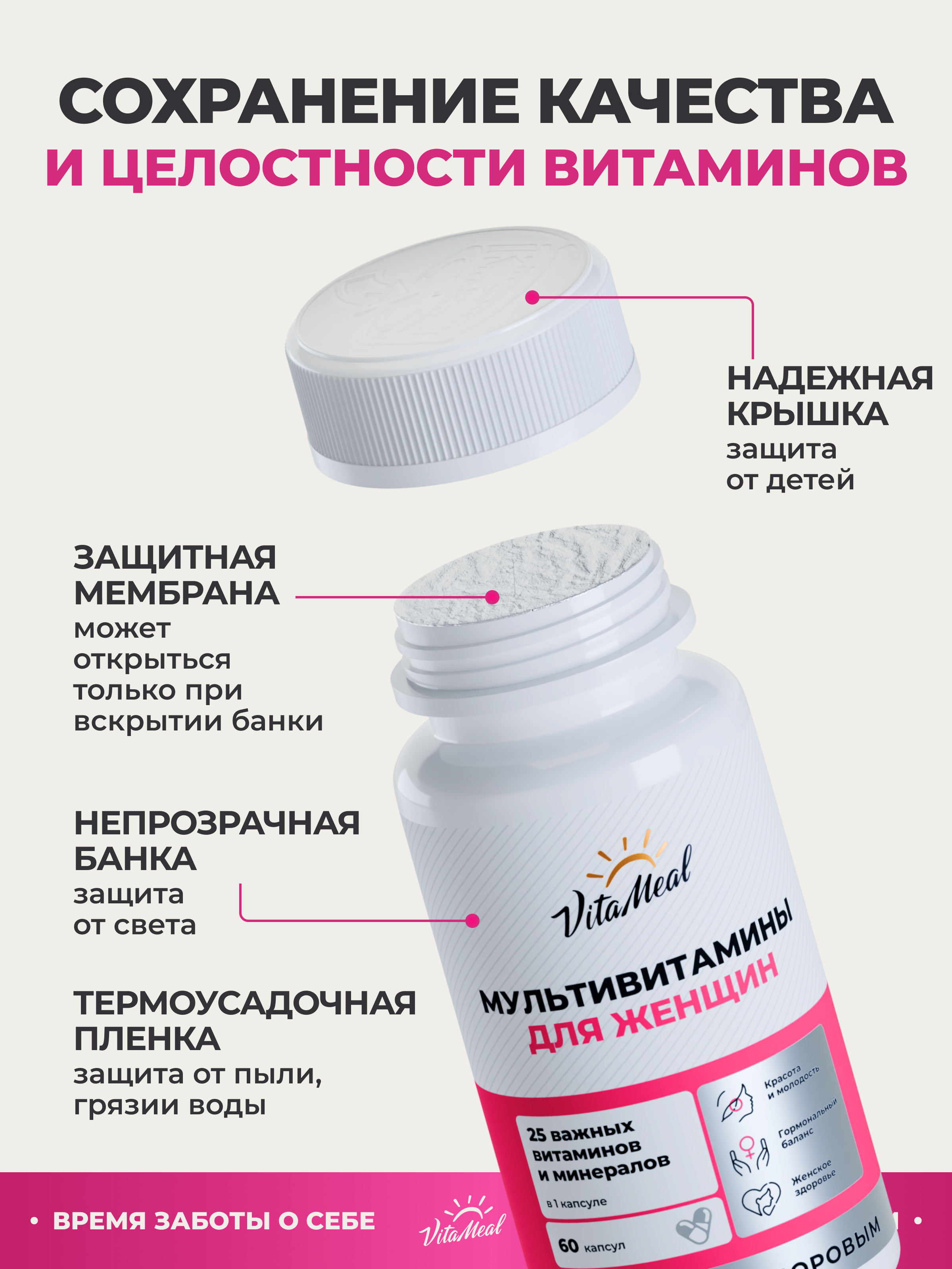 Витаминно-минеральный комплекс VitaMeal для женщин для красоты и здоровья 60 капсул - фото 21