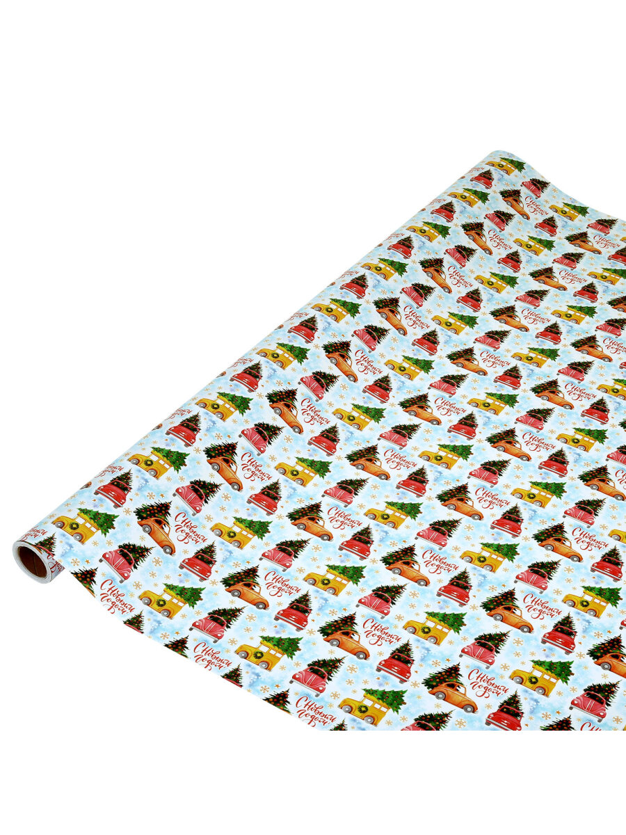 Упаковочная бумага Золотая сказка для новогодних подарков в рулоне 70 см х 10 м Машинки - фото 8