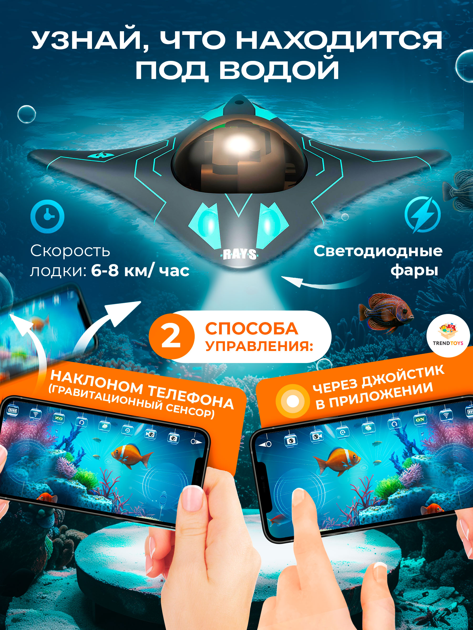 Подводная лодка РУ TrendToys управление с телефона - фото 5