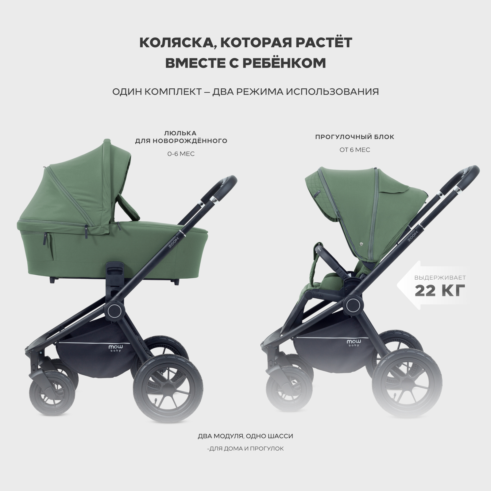 Коляска 2в1 MOWbaby Zoom air 2в1 olive зеленый - фото 18