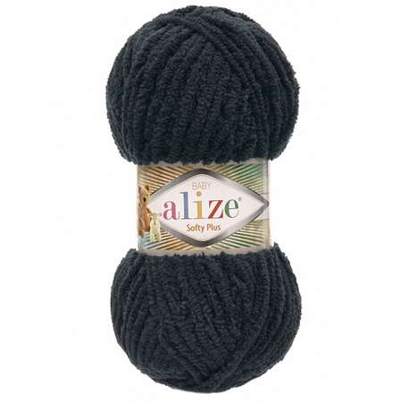 Пряжа для вязания Alize softy plus 100 г 120 м микрополиэстер мягкая плюшевая 60 черный 5 мотков