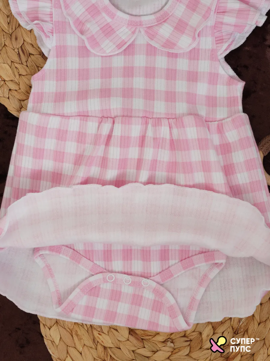 Боди-платье Супер Пупс бд/платье/2крыл/клетка/розовая - фото 10