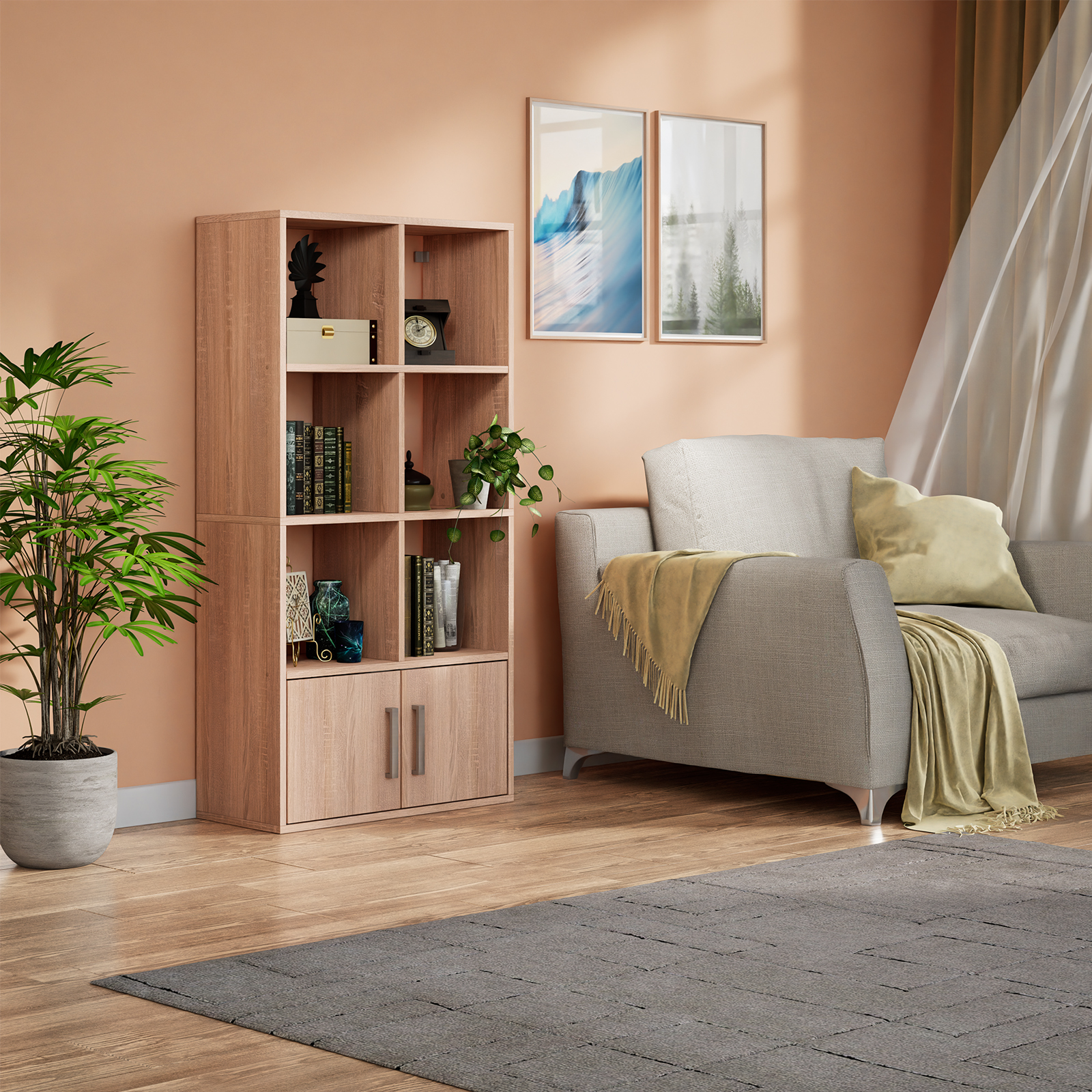 Стеллаж LETTA Quattro New 8 секций с дверками Дуб сонома 642х1268hх292 - фото 11