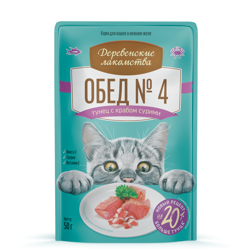 Корм для кошек Деревенские лакомства 50г тунец с крабом сурими пауч - фото 1