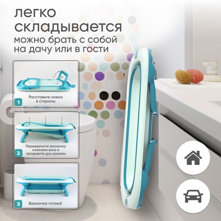 Детская складная ванночка Solmax с термометром для купания новорожденных зеленая
