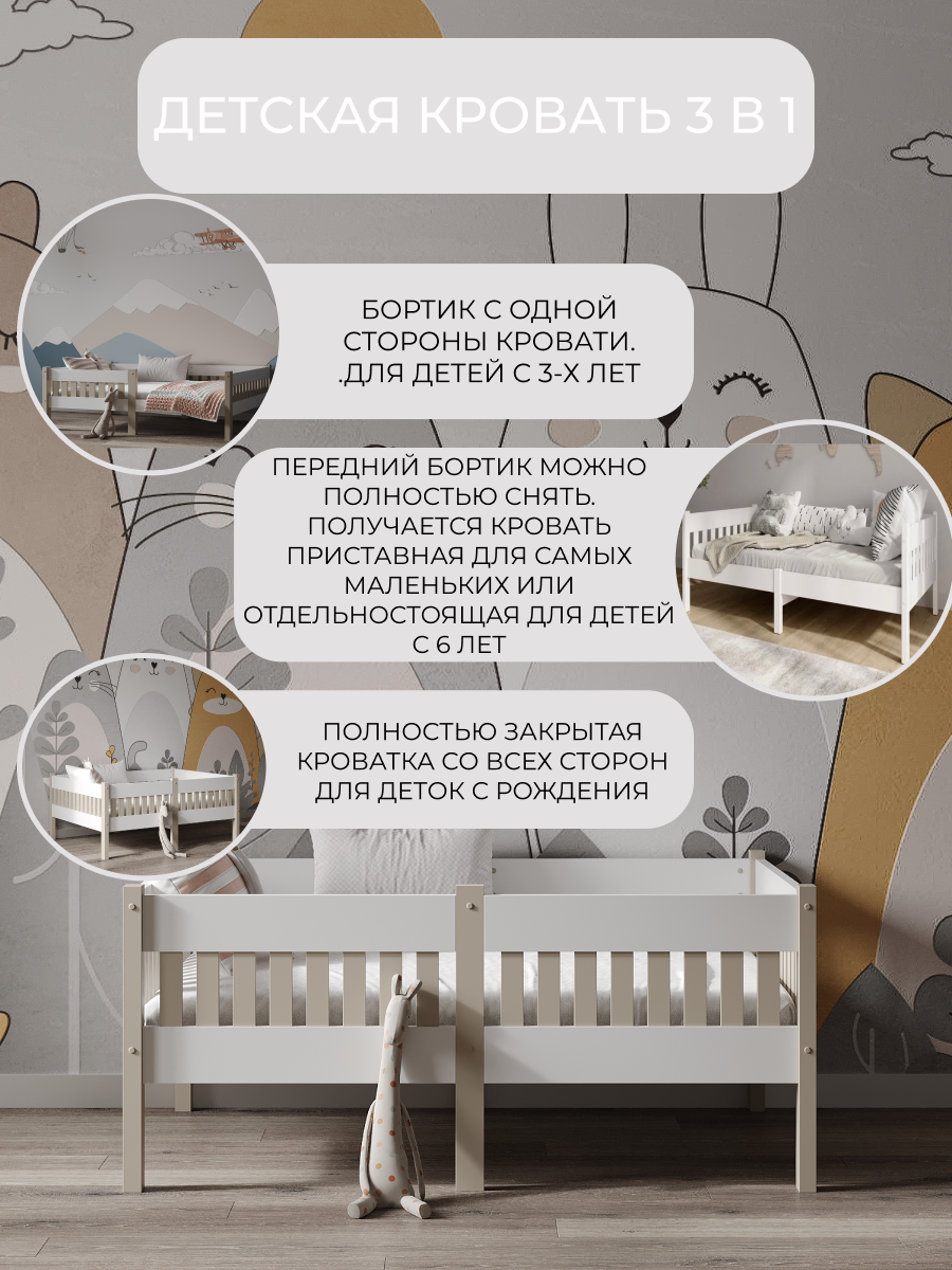 Кровать Moms charm Бортики (белый, бежевый) - фото 4