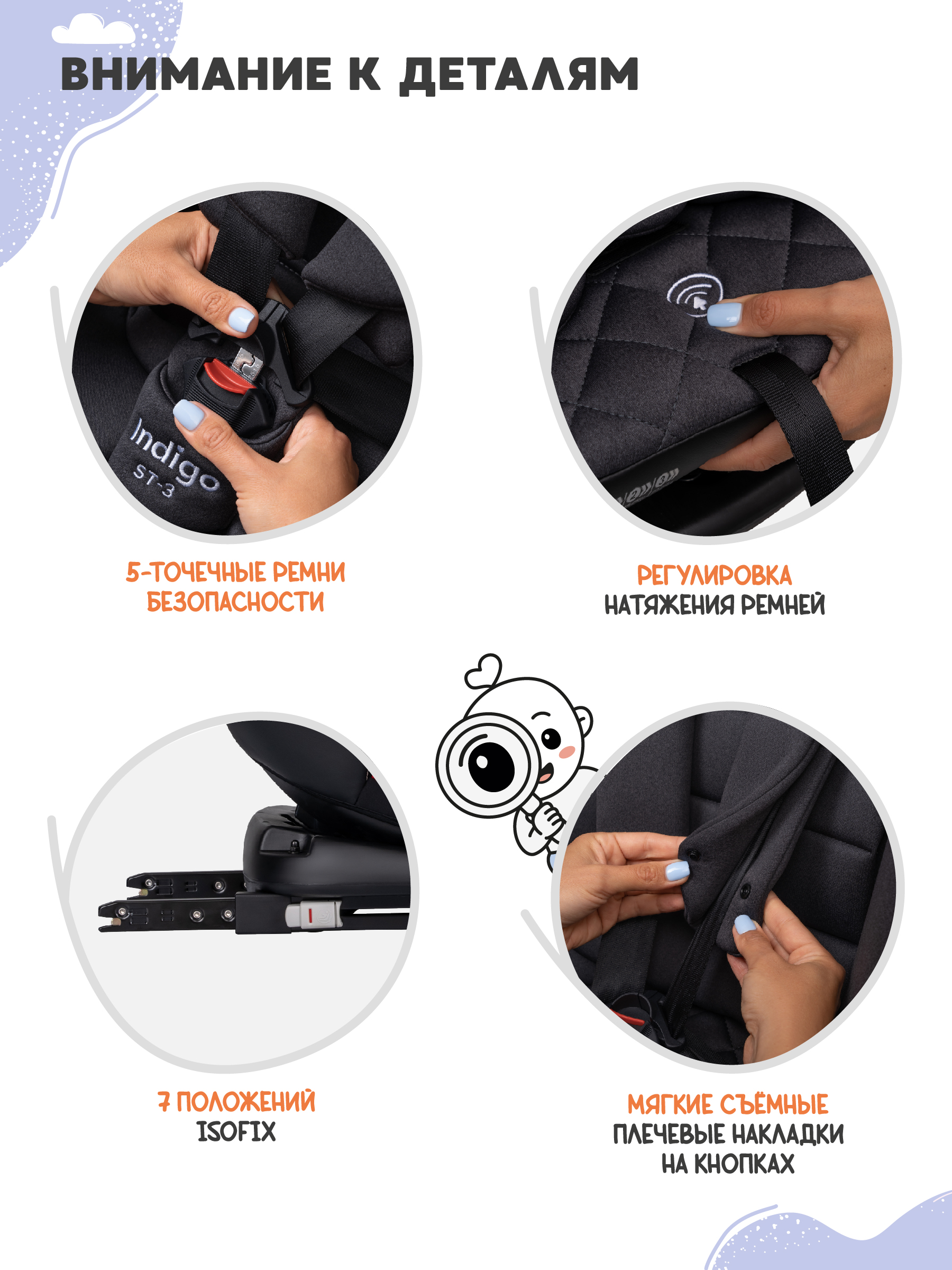 Автокресло Indigo Aero, черный Isofix 0+/1/2/3 (0-36 кг) - фото 8