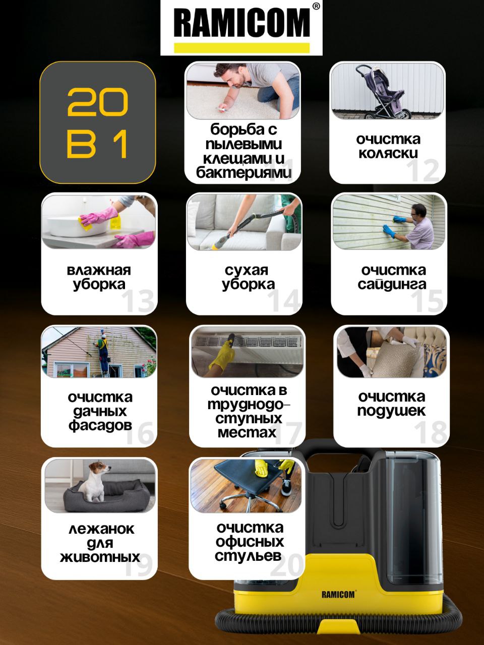 Моющий пылесос Ramicom для химчистки дома, авто и мебели RWC3000 - фото 3