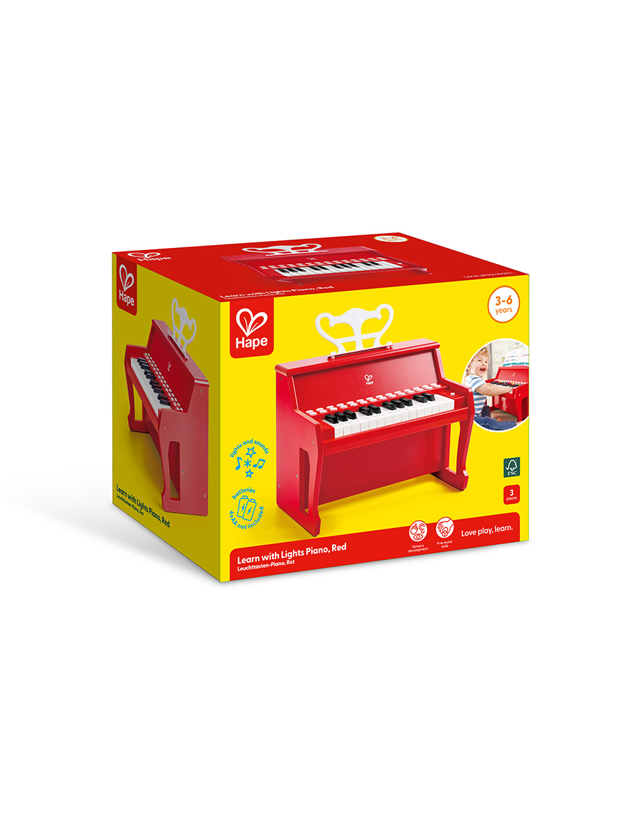 Игрушка музыкальная Hape Пианино красный с табуреткой пианино - фото 8