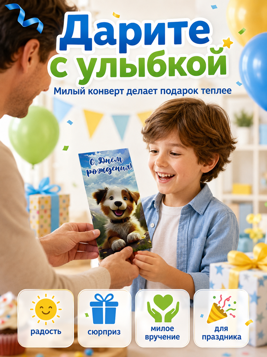 Конверты для денег детские Филькина Грамота С днём рождения со щенком 10 шт - фото 9