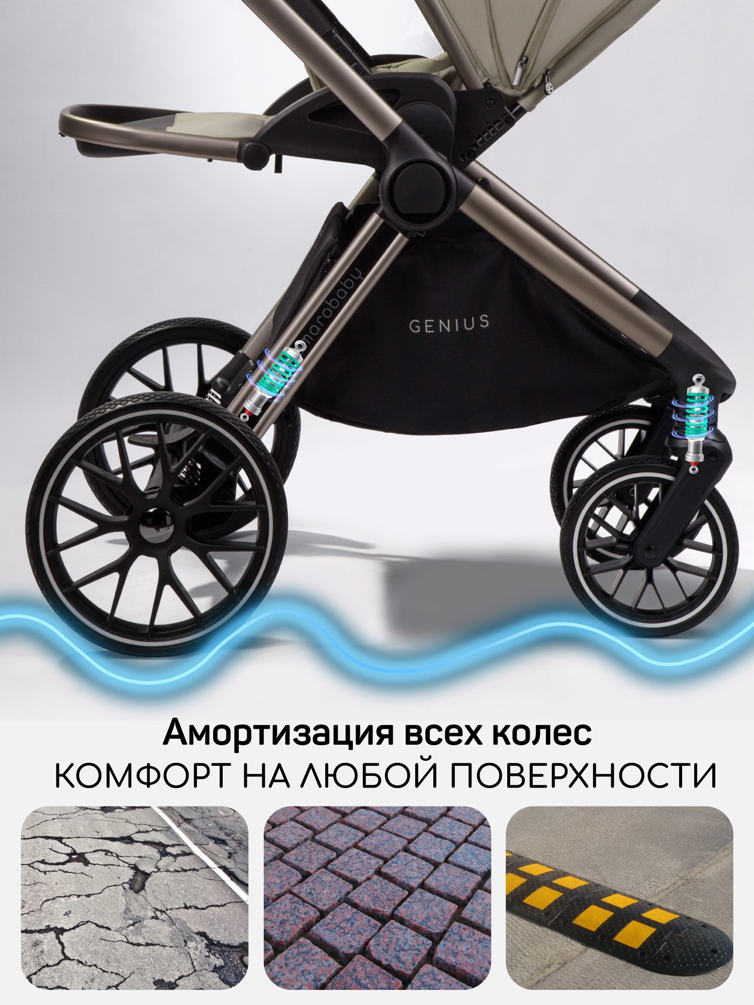 Коляска 2в1 Amarobaby Genius бежевый - фото 5