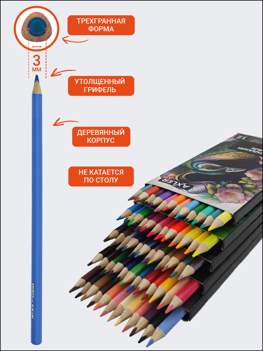 Карандаши цветные AXLER 60 шт. - фото 8