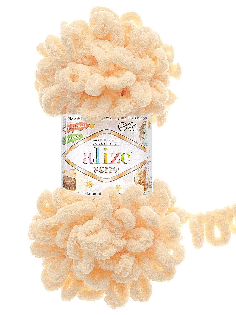 Пряжа для вязания Alize puffy 100 г 9 м микрополиэстер фантазийная плюшевая 742 ванильный 5 мотков - фото 4