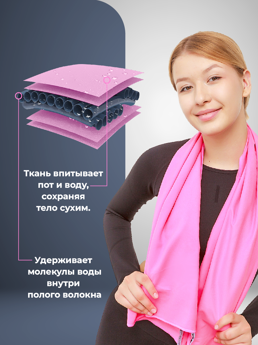 Полотенце спортивное OCEAS из микрофибры для бассейна цвет розовый 150х75 см - фото 6