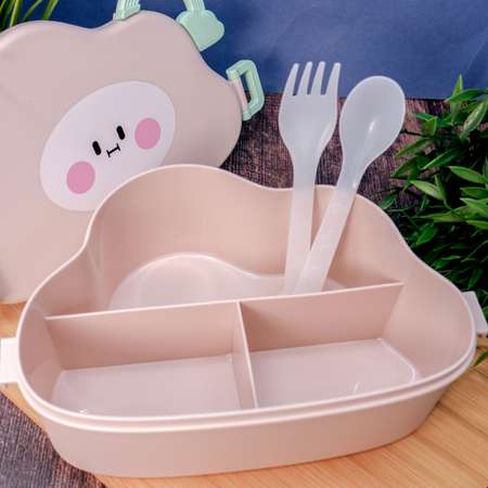 Ланчбокс для обеда iLikeGift Little cloud pink с приборами