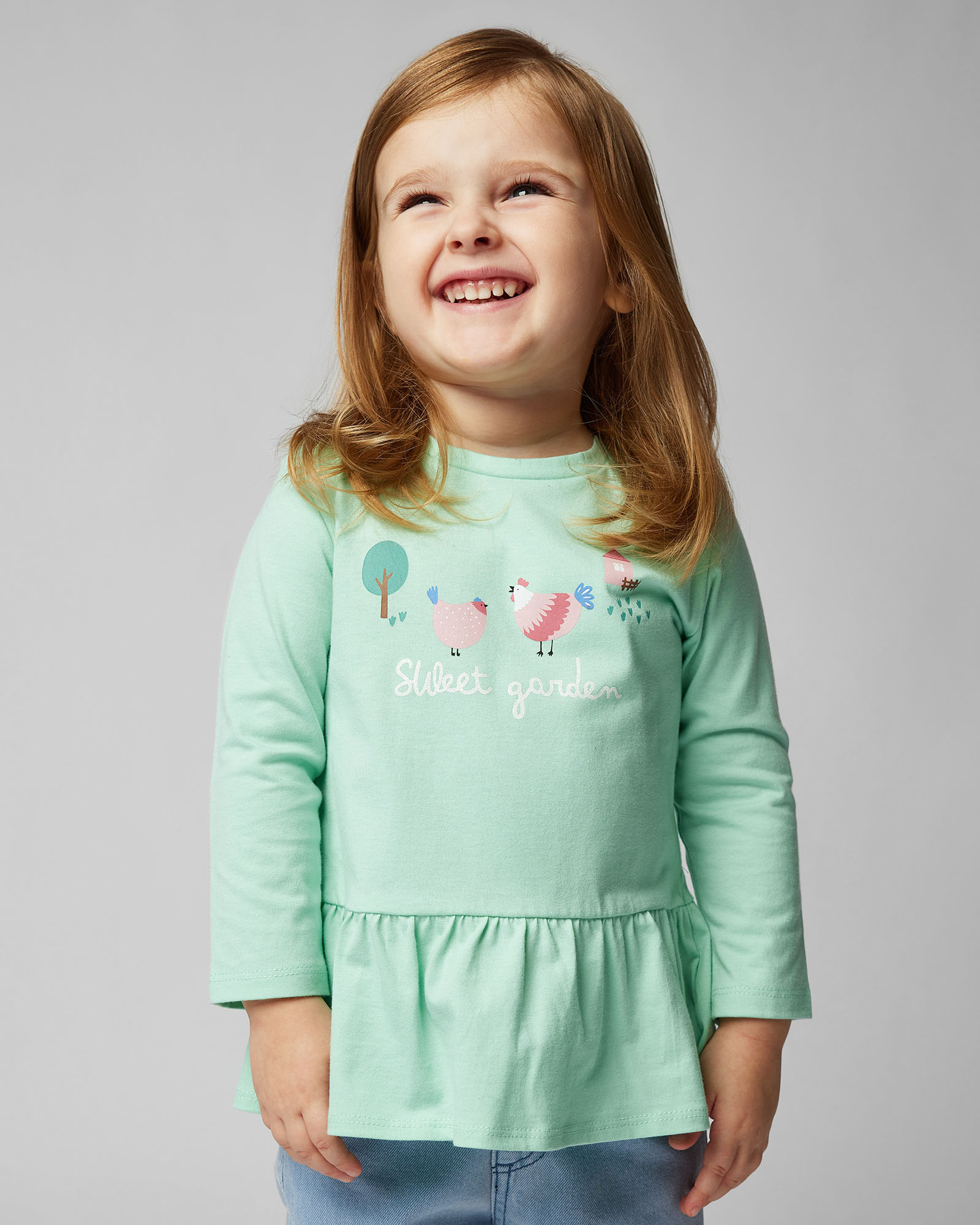 Изображение товара Лонгслив BabyGo Зелёный с баской и блёстками