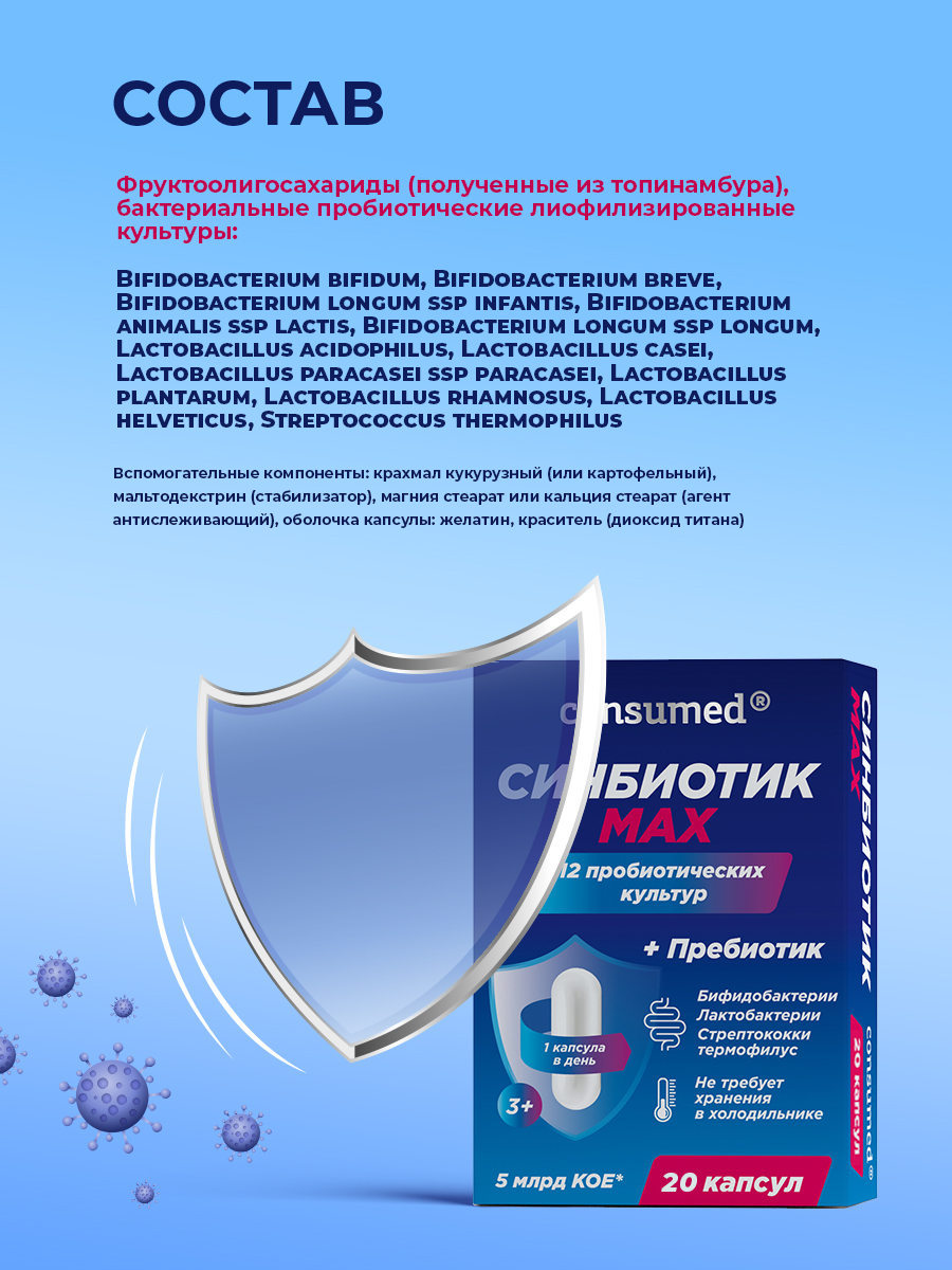 Синбиотик Consumed для кишечника для взрослых и детей 20 капсул - фото 6