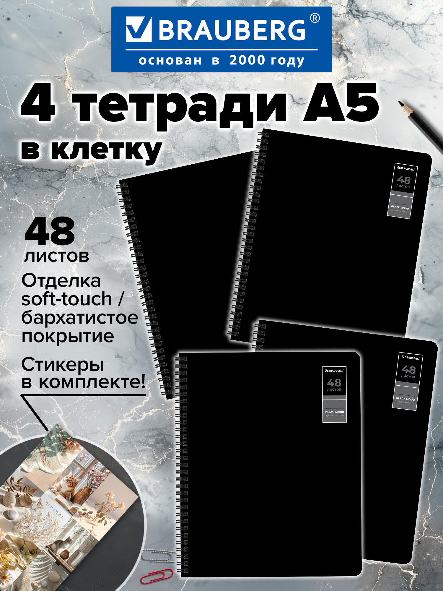 Тетрадь Brauberg клетка 48 лист. 4 шт. - фото 1