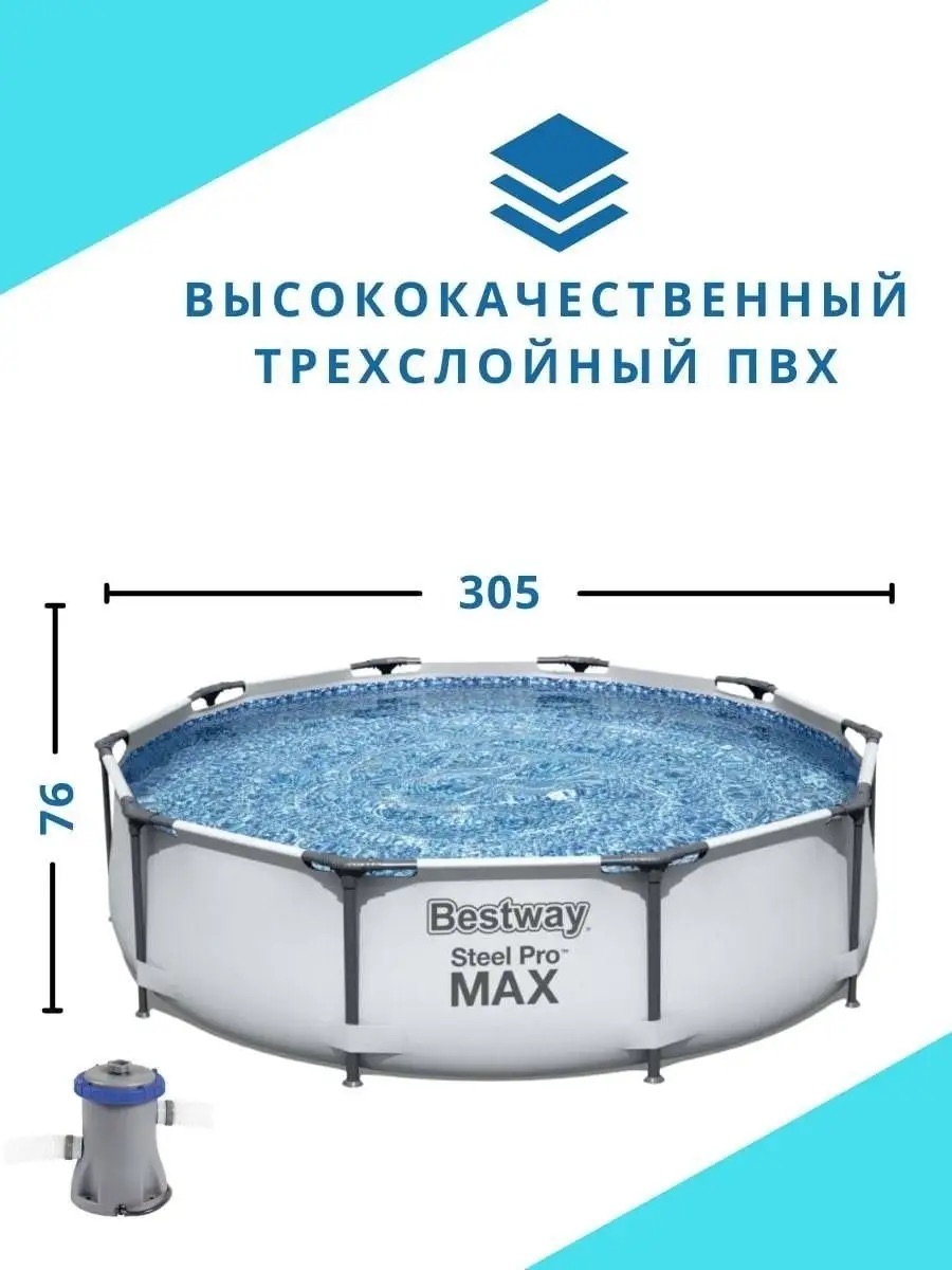 Бассейн каркасный Bestway Steel Pro MAX 305х76 см 4678 л с фильтр-насосом - фото 4