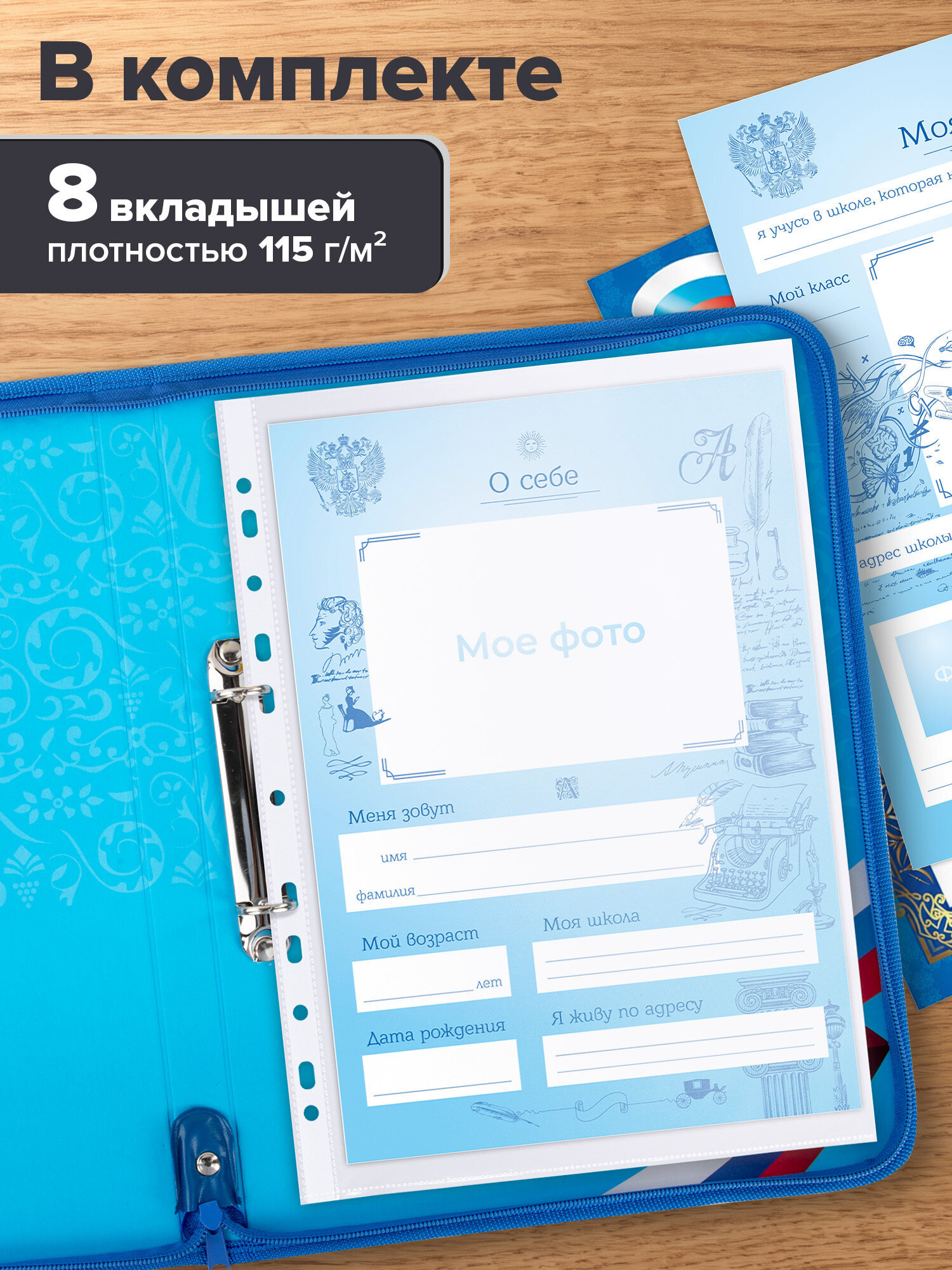 Портфолио школьника Brauberg папка А4 на молнии 8 вкладышей - фото 4